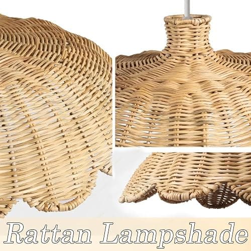 MIXL-Rattan Woven Beige Pendant Light,Scalloped Shade Small Hanging Light,Rustic Kitchen Island Lighting,Boho Style Pendant Lamp for Living Room Bedroom thumbnail 6