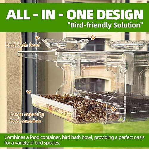 WENMIXER Window Bird Feeder with Non-Marking Self-Adhesive Hooks, Clear and Transparent, Outdoor Wild Bird Watching Gift, Garden Decor (Standard) thumbnail 4