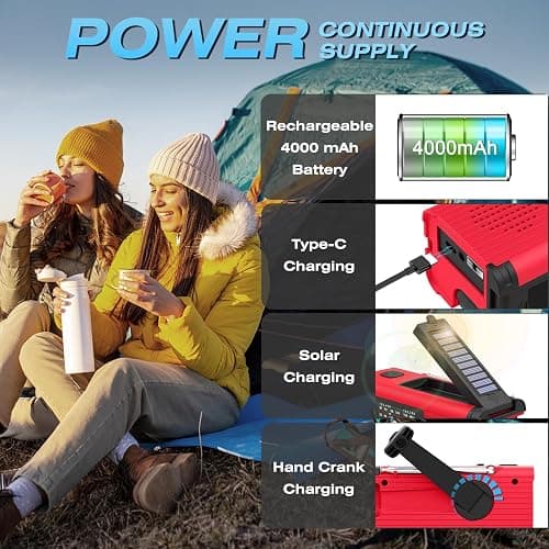 NITIGO Emergency Weather Radio, 4000mAh NOAA Weather Alert Radio Solar Charging, Hand Crank & USB Charged, AM/FM with LED Flashlight, Reading Lamp, SOS Alarm, Headphone Jack for Outdoor Indoor thumbnail 6