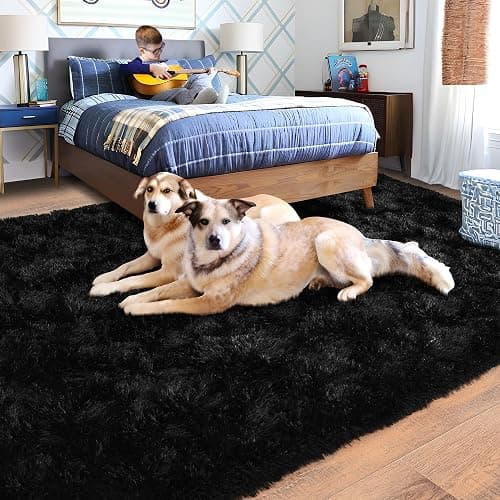 Quntue Black Rug for Bedroom, Soft Shaggy Modern Shag 4x6 Area Rugs for Living Room, Upgrade Non-Slip Plush Fluffy Carpet for Kids Boys Girls Room Dorm Home Decor Aesthetic thumbnail 3