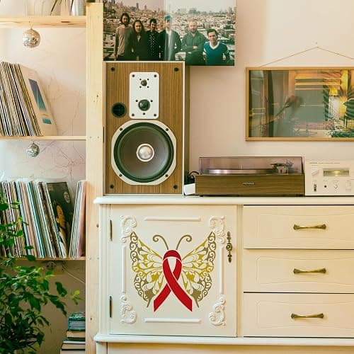 FINGERINSPIRE Red Ribbon Butterfly Painting Stencil 11.8x11.8inch Beautiful Butterfly with Ribbon Body Template Breast Cancer Prevention Theme Stencil Painting On Fabric Clothing Wood Canvas Decor thumbnail 6
