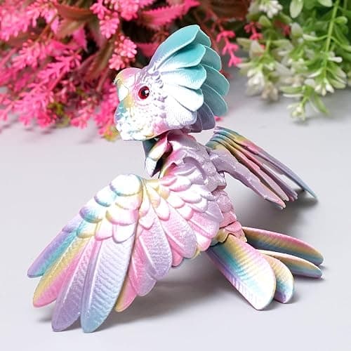 3D Printed Parrot,Flexible Realistic Articulated Animal Fidget Toys,Mystery Figurines Gifts for Easter,Executive Desk Funny Home Decor and Festival Collectible,Easter Basket Stuffers (Rainbow) thumbnail 8