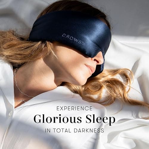 DROWSY Silk Sleep Mask - Face-Hugging, Padded Cocoon for Luxury Sleep in Total Darkness - 100% Pure Mulberry Silk, Skin-Hydrating & Adjustable (Midnight Blue) thumbnail 7
