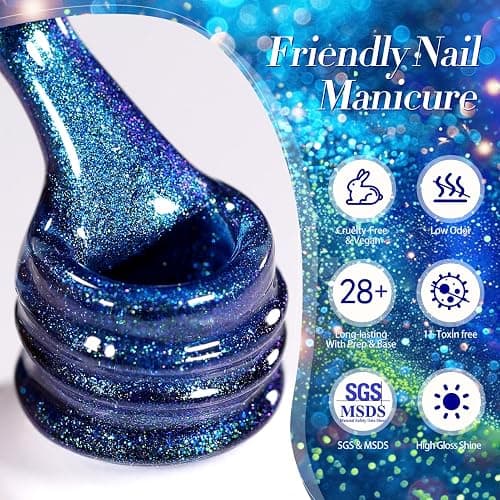 BORN PRETTY Blue Cat Magnetic Eye Gel Nail Polish Holographic Gel Polish | Glitter Cat Magnetic Gel Nail Polish Crystal Magnetic Nail Polish for Vacation Travel Festival Salon DIY at Home 15ML thumbnail 8