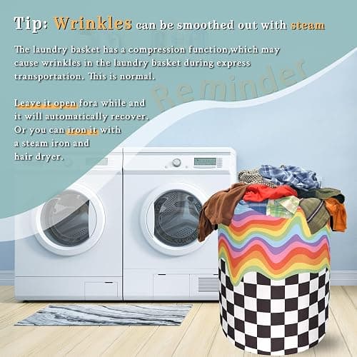 Rainbow Plaid Laundry Hamper Foldable Oxford Cloth Basket 18.9x16.5 | Colorful Laundry Basket Foldable Tote Bag Personalise Clothes Toy Storage Bucket18.9" x 16.5"For Bathroom/Laundry/Bedroom thumbnail 7