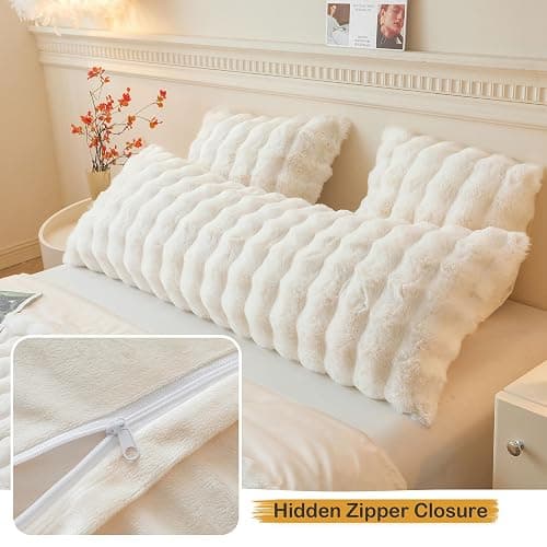LIFEREVO Fluffy Faux Rabbit Fur Body Pillow Cover, Luxury Ivory Bubble Shaggy Plush Bed Body Pillowcase with Zipper Closure, Long 20"x54" Fuzzy Furry Pillow Case for Adults Kids Girls Teens, Beige thumbnail 6