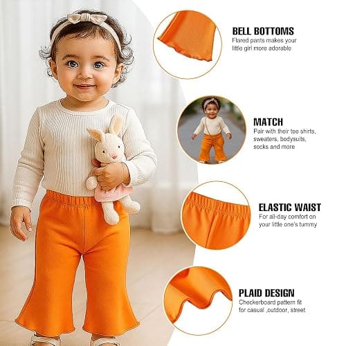 SOBOWO Checkered Baby Girl Flare Pants 3 Pack Toddler Bell Bottoms Plaid Ruffle Leggings Pants Fall Winter Outfits Size 6M-4T thumbnail 4