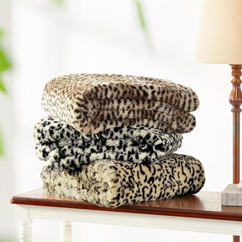 JONIYEAR Cozy Plush Striped Brown Cheetah Faux Rabbit Fur Throw Blanket 50" x 60",Decorative Thick Fuzzy Leopard Lap Blankets for Women, Soft Fluffy Animal Printed Warm Shaggy Blanket for Winter Fall thumbnail 7