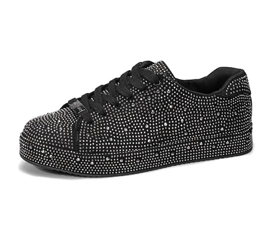 LUCKY STEP Platform Rhinestone Fashion Glitter Sneakers | Sparkly Bling Bedazzled Wedding Bridal Shiny Shoes for Women - Image 1