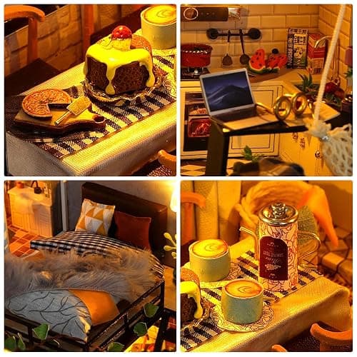 Foyucool DIY Miniature House Kit, Dollhouse Kit with Furnitures, 1:24 Mini House Making Kit for for Adult to Building, Father's Day/Home Decorations/Gifts for Family and Friends, Loft - Loft thumbnail 4