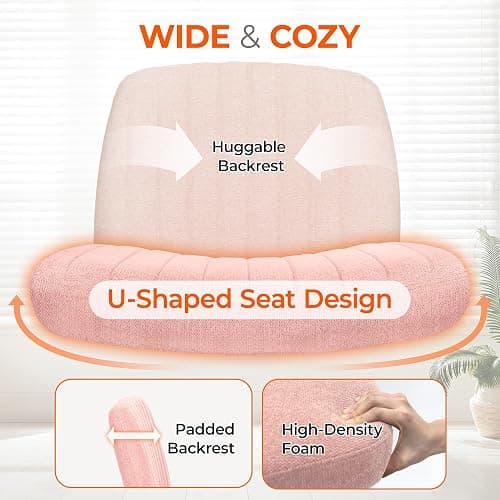 Orange Factory Criss Cross Chair Wheels Wide Cross Legged Office Desk Vanity Chair Comfy Fabric Armless Adjustable Swivel for Home Computer Task (Pink) thumbnail 4
