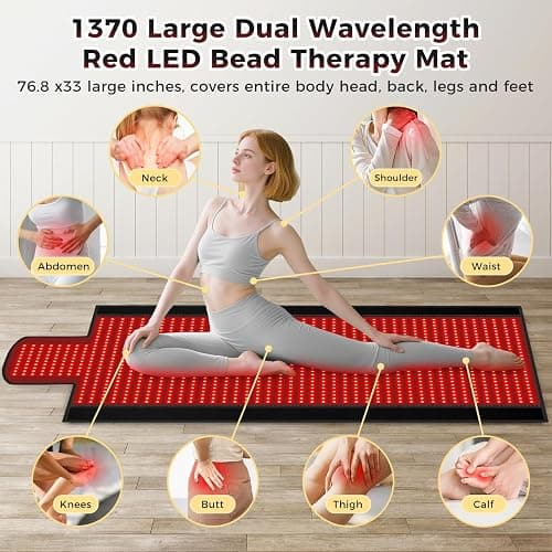 Body Red Light Therapy Mat, Eligible Red Light Therapy Blanket, 2in1 LEDs(660nm& 850nm), Premium Leather, Adjustable Timer & Intensity 195x60cm 1370 LEDs thumbnail 5