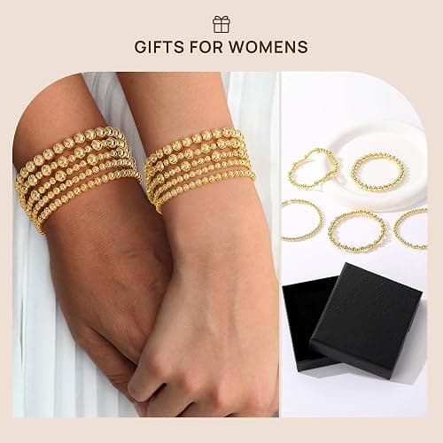 Yoosteel Gold Beaded Bracelets Set for Women Teen Girl Gifts Non Tarnish - 14K Gold Plated Dainty Round Bead Ball Pearl Cross Bracelet Stack for Women Teenage Girls Stackable Jewelry Christmas Gifts thumbnail 6