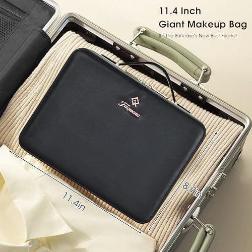 Faquenc 11.4 Inch Extra Large Makeup Bag with LED Lighted Mirror Leather Cosmetic Train Case Light up Mirror Portable Makeup Artist Storage Bag with Dividers Makeup Brush Holder Vanity Black thumbnail 6