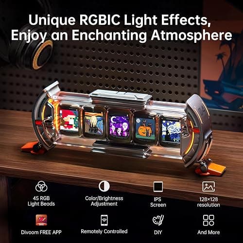 Divoom Times Gate - Cyberpunk Gaming Setup Digital Alarm Clock, Smart APP, WiFi Connect, RGB LED Display, Personalized Financial & Bitcoin Dashboard, Pixel Art for Gaming Room & Office Decor, Silver thumbnail 4