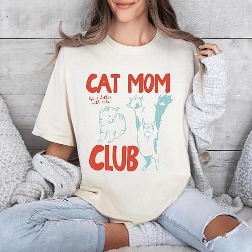 Cat Mom Club Comfort Colors T Shirt, Life is Better with Cats Graphic Tee, Cute Cat Lover Gift, Vintage Cat Mom Shirt thumbnail 4