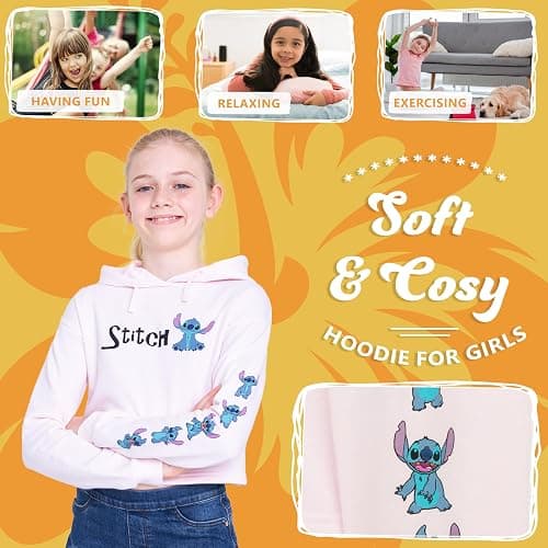 Disney Stitch Hoodie for Girls - Cropped Sweatshirt Fashion Top for Girls and Teenagers 7-14 Years - Stitch Gifts thumbnail 5