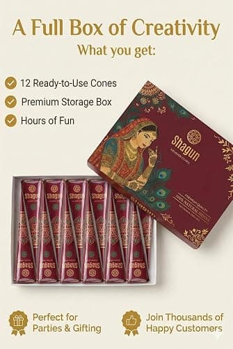 Shagun 100% Natural Henna Mehendi Cones x 12 - Ready to use Organic Pure Mehndi thumbnail 8