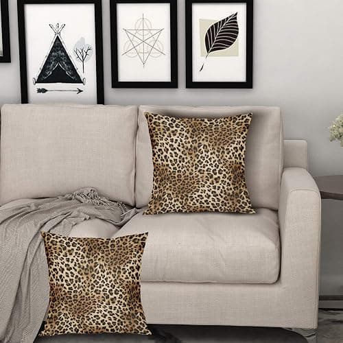 Granbey Brown Leopard Throw Pillow Cover - 2 Pcs Cheetah Pillow Case 22x22 inch Cotton Soft Animal Print Pillows Covers Decorative Cushion Cover for Home Couch Bed Sofa Double Side Printed thumbnail 2