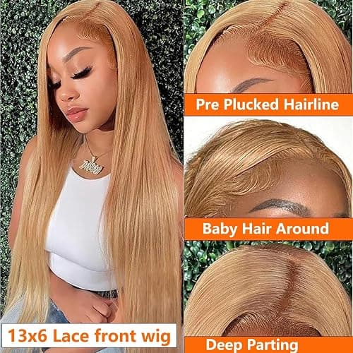 Cypha Honey Blonde Wig Human Hair 13x6 Straight Honey Blonde HD Lace Front Human Hair Wig 180% Density Colored Wigs Human Hair 27# Glueless Lace Frontal Wigs thumbnail 2