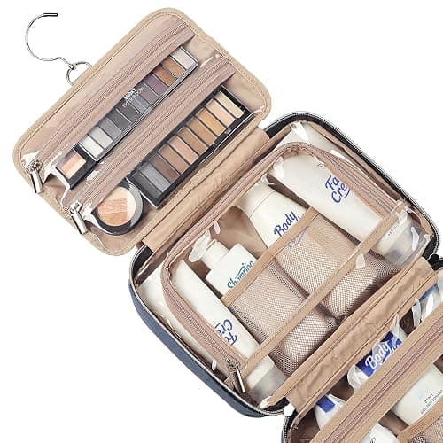 NISHEL Travel Toiletry Bag for women, Portable Hanging Organizer for Travel-Sized Shampoo, Conditioner, Brushes Set, Makeup Accessories, Medium Size, Aegean-Blue thumbnail 4