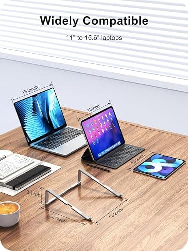 MOKURU Laptop Stand for Desk, Aluminum Computer Stand for Laptop, Foldable Laptop Riser, Portable Laptop Stand, Compatible for MacBook Pro/Air, Dell, HP, Lenovo, 11'' -15.6'' (Silver) thumbnail 5