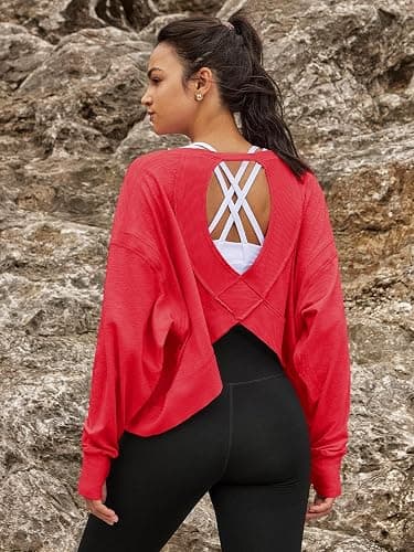 Panadila Womens Open Back Workout Top Long Sleeve Athletic Shirts Casual Crop Running Tee Y2k Yoga thumbnail 3