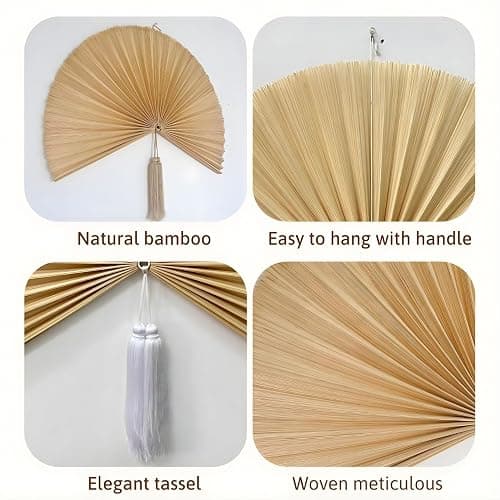 SUCHUBU Large Bamboo Wall Hanging, 47" Wall Hanging Fan For Decoration, Headboard Fan Decor, Woven Bamboo Art, Boho & Asian Inspired Home Decoration (Beige, Large) thumbnail 2