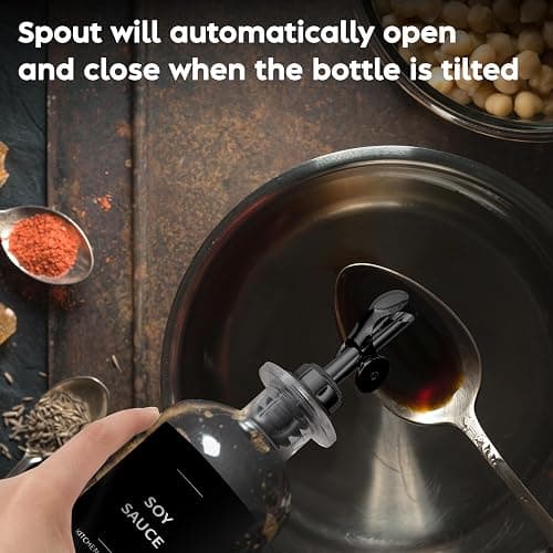 Spaceneat Olive Oil Dispenser Bottle - Includes 55 Kitchen Essential Labels - Cooking Oil Bottles for Kitchen, Coffee Syrup Dispenser - Pourer Spout with 11.8 fl oz Glass Container Cruet - 2pcs, Black thumbnail 7