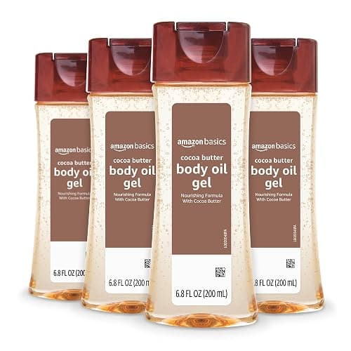 Amazon Basics Body Oil Gel with Cocoa Butter for Very Dry Skin, 6.8 Fl Oz, 4-Pack (Previously Solimo) - Image 1