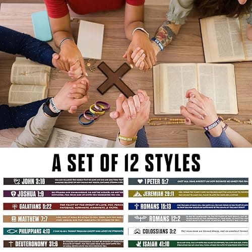 CYCLUSIVE 12 Pieces Christian Bible Verses Silicone Wristbands-Popular Bible Verses Faith Rubber Bracelets-Religious Gifts-Jesus Bracelets for Men Women thumbnail 3