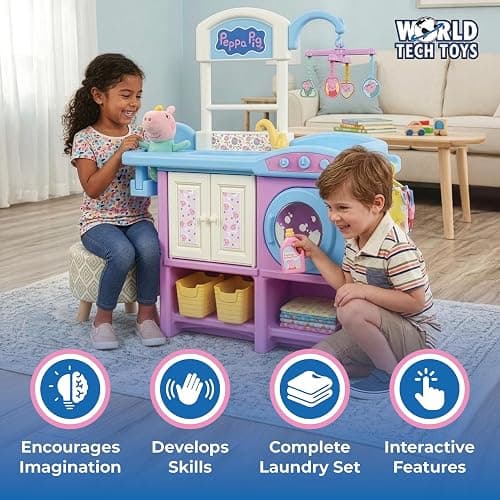 World Tech Toys Peppa Pig Baby Evie Playset – 8" Plush, Pink Nursery Station, High Chair, Play Washing Machine - Role-Play Playset - Ages 3+ thumbnail 6