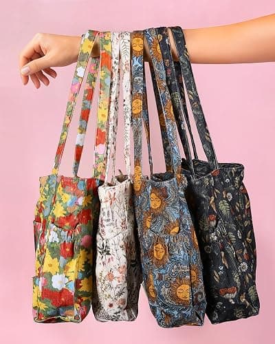 Miss Adola Cute Corduroy Tote Bag for Women Multi-Pocket with Zipper | Large Capacity Shoulder Bag for Work, Travel, and Shopping thumbnail 2