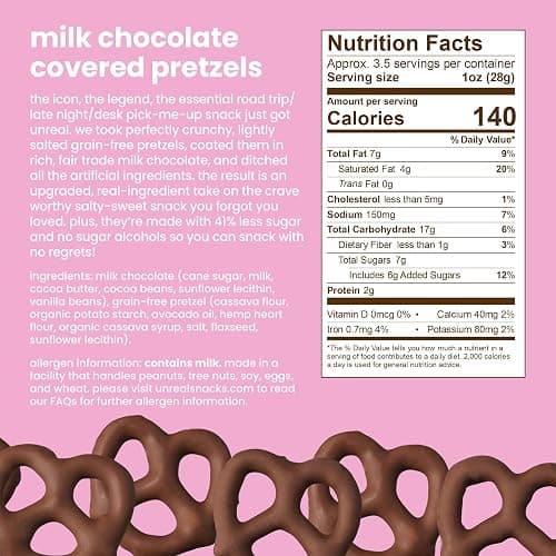 UNREAL Milk Chocolate Covered Pretzels, 7g Sugar, Chocolate Candy Treat Bag, Gluten Free, Fair Trade, Non-GMO, 3.5oz (Pack of 3) thumbnail 2