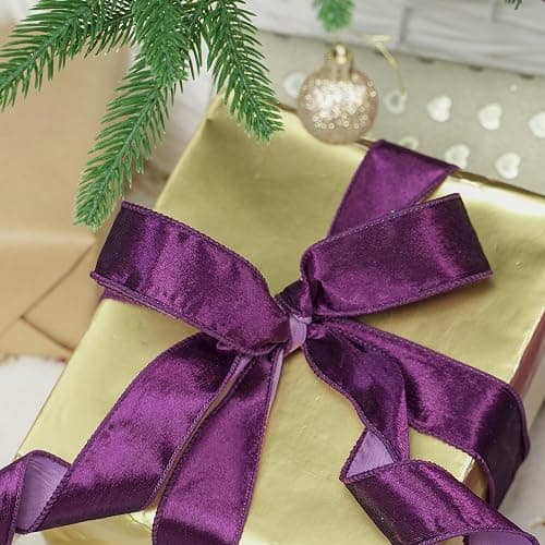 MEEDEE Purple Velvet Ribbon - 1.5 Inch, 25 Yards Crushed Velvet Spool - Halloween Wired Ribbon for Wreaths, Bows & Tree Garlands thumbnail 2