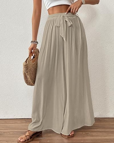 Bsubseach Wide Leg Pants Woman Flowy Floral Palazzo Pants for Women High Waisted Summer Casual Trousers Cruise Outfits thumbnail 3