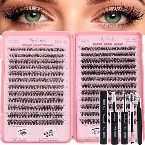 Lash Clusters Kit, Eyelash Clusters Individual Lash Extension Kit 480 Pcs D Curl Fluffy Wispy False Eyelashes Extensions Thin Band with Bond Seal Tweezers Brush Removers (30D+40D KIT 9-16mm) - Image 1