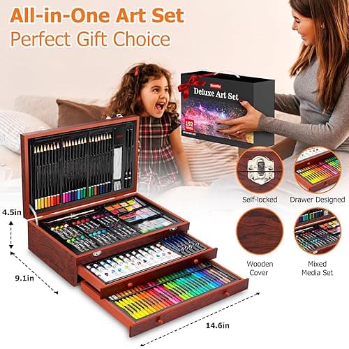Soucolor Art Supplies, 192-Pack Deluxe Art Set Drawing Painting Supplies Kit with Acrylic Pad, Watercolor Pad, Sketch Book, Canvases, Acrylic Paint, Crayons, Pencils, Gifts for Artist Adults Teen Kids thumbnail 7
