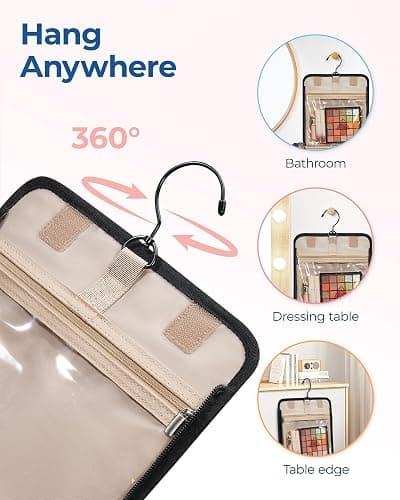 BAGSMART Hanging Travel Toiletry Bag, Large Capacity Water-resistant Cosmetic Organizer with Handle for Brushes Accessories, Black thumbnail 7
