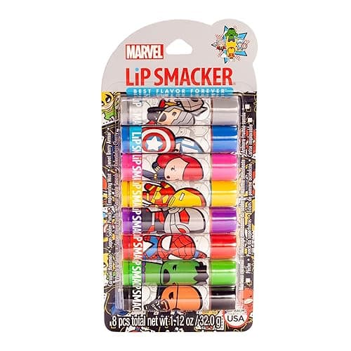 Lip Smacker Marvel Avenger Flavored Lip Balm Party Pack 8 Count, Super Hero, Spirderman, Iron Man, Captain America, Clear, For Kids - Avengers - 1 Count (Pack of 8)