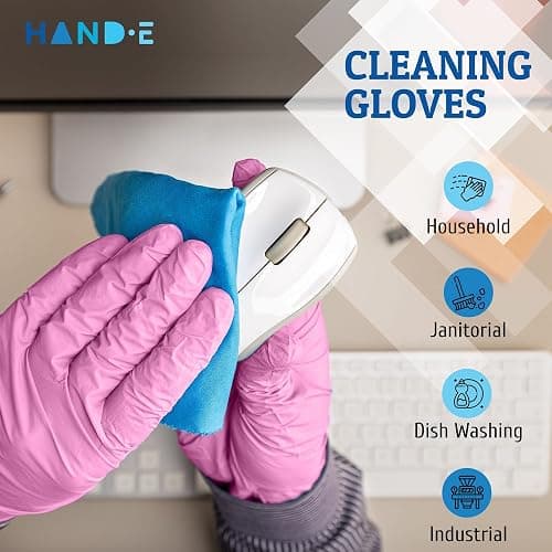 Hand-E Touch Pink Nitrile Disposable Gloves - Esthetician, Nail Tech, Hair Dye & Stylist, Cleaning Gloves thumbnail 4