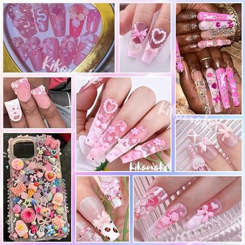 400Pcs Pink Nail Charms Kit, 3D Nail Gems and Rhinestones Flatback Pearls Mixed Shape Set, Heart Rabbit Butterfly Flower Bow Acrylic Resin Nail Art Decorations DIY Craft (Pink) thumbnail 8