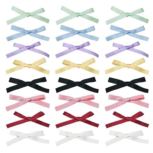 JGQUR 24PCS Hair Ribbons for Women - Small Hair Bows, Thin Bows for Girls, Ribbon Hair Clip Cute Hair Accessories for Daily Use, Birthday Gifts for Her, 8 Colors - Image 1