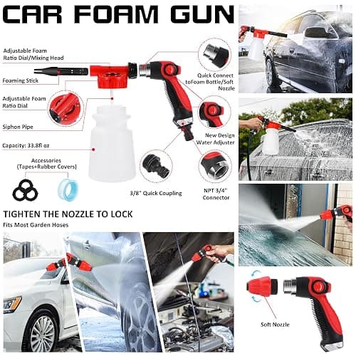 AUTODECO 38Pcs Car Wash Detailing Kit Cleaning Kits with Foam Gun Sprayer Collapsible Bucket Drill Brush Large Wash Mitt Towels Complete Interior Exterior Car Washing Supply Set Blue thumbnail 3