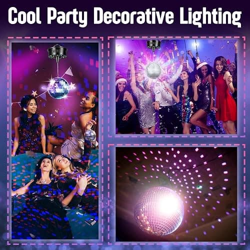 Disco Ball with Motor and 6 Inch Mirror Ball, Rotating 0/3/6/9/12/15 RPM Variable Speed,12 Lighting Colors and 4 Light Modes, 16 FT USB Power Cable and Remote Control, for Party Wedding Christmas thumbnail 4