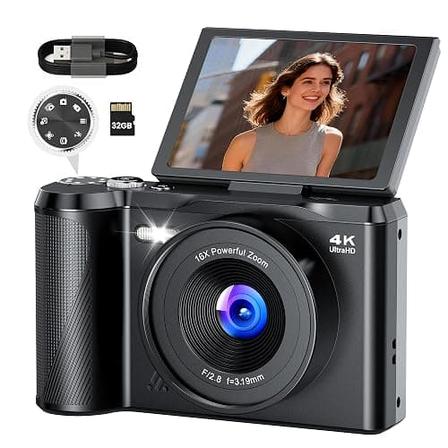 Digital Camera 4K for Photography Vlogging: 56MP Cameras with Mode Dial for Video - 16X Zoom Photo Camera Gifts for Teens Ages 8-16 - 180°Flip Screen Compact Cámara - Point and Shoot Digital Cameras - Image 1
