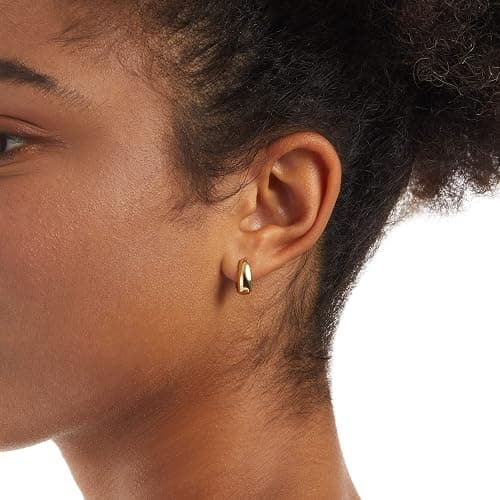 Amazon Essentials 14K Gold or Sterling Silver Plated Teardrop Huggie Hoop 12mm thumbnail 2