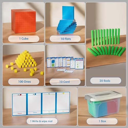 TOMMYHOME Base Ten Blocks with Place Value Chart - Math Manipulatives for Kids.Counting Blocks for Math to Help Educate Kindergarten Teachers. thumbnail 6