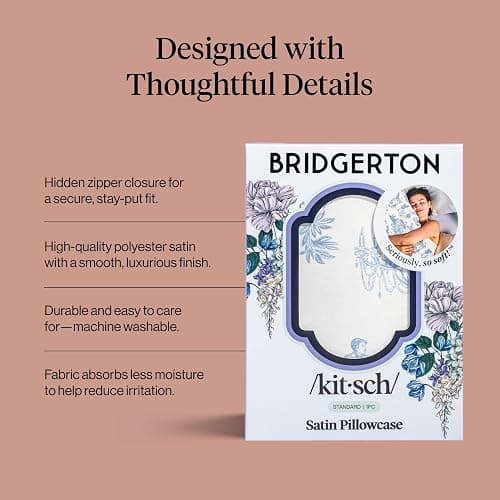 Bridgerton x Kitsch Satin Pillowcase W/Zipper - Size 19x26, Garden Toile | Softer Than Silk Pillow Cases, Smooth Cooling Satin Pillow Case for Hair and Skin, Wrinkle-Free, Machine Washable thumbnail 4