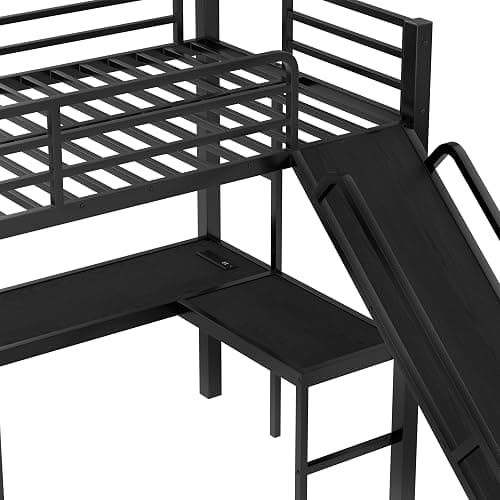 Bellemave Triple Bunk Beds, L-Shape Twin XL Over Queen Bunk Bed Attached a Loft Bed with Desk, Triple Bunk Bed with Slide and USB Ports, Metal Corner Bunkbed Frame for Three Boys Girls Teens, Black thumbnail 8